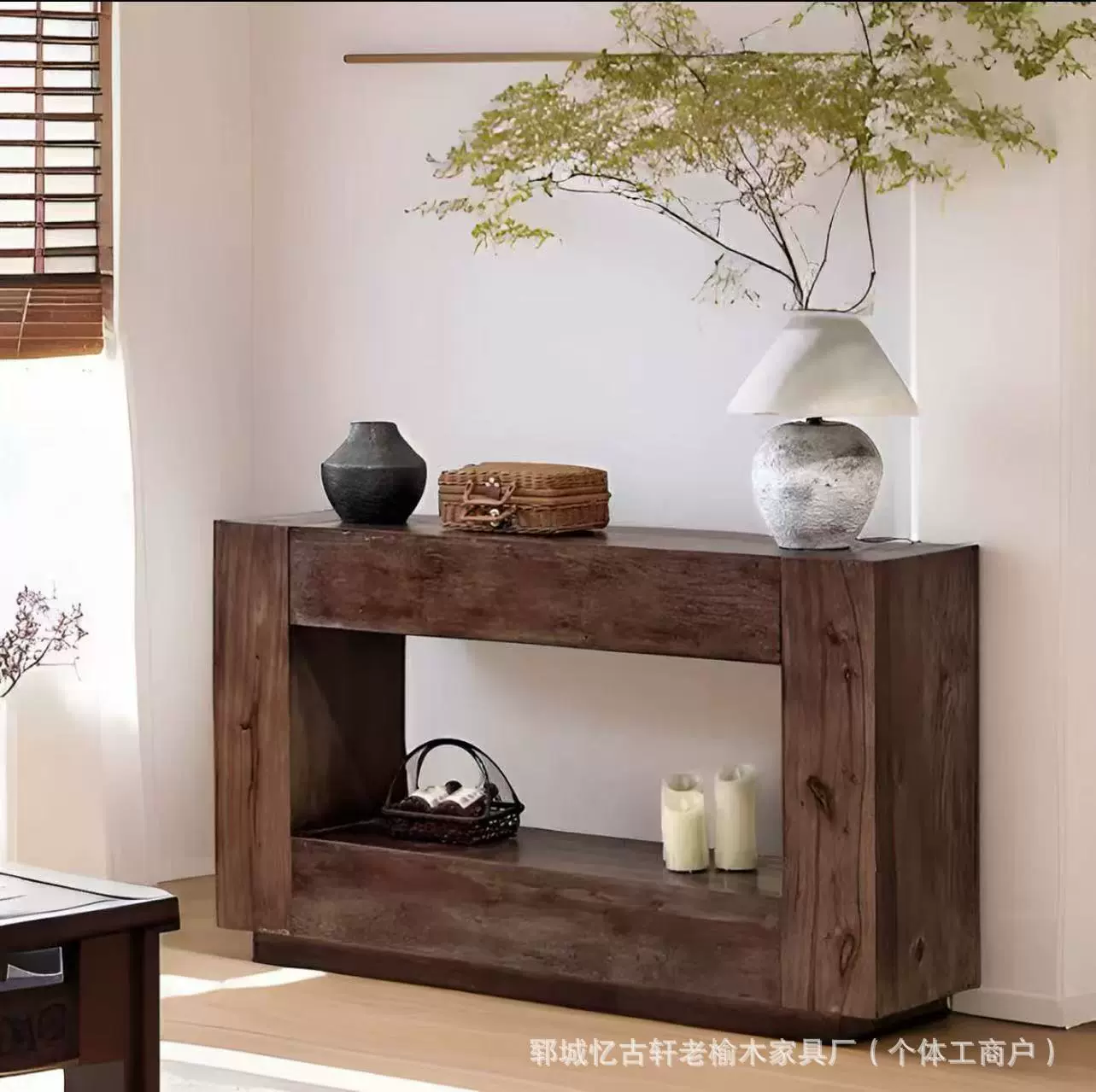 侘寂风老榆木餐边柜实木复古做旧客厅置物柜中古风民宿装饰边柜