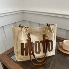 休闲包包女学生上课单肩包2024新款简约帆布包大容量通勤托特包