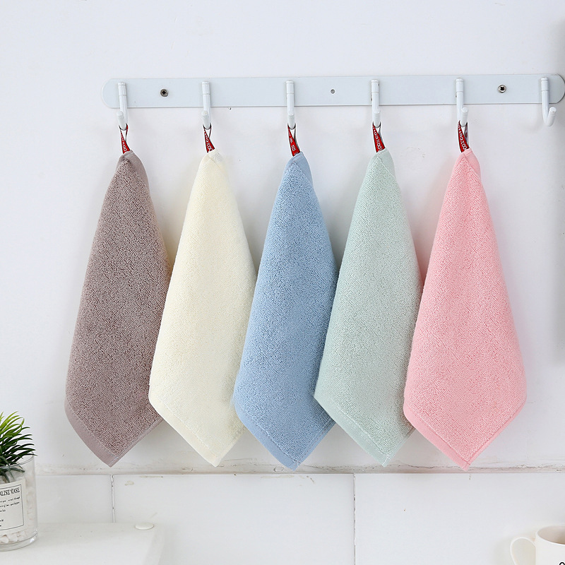 All pure cotton 32 strands small square towel 25*25 cartoon embroidered plain color hook children's square towel kindergarten baby towel