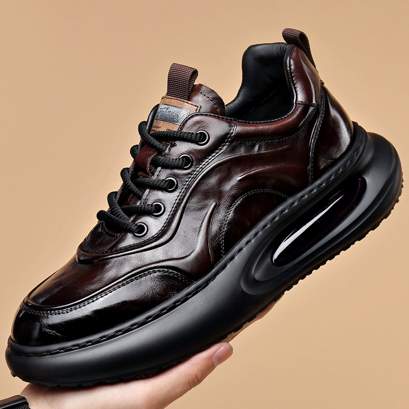 Кожаная дышащая бизнес-обувь мужская голова кожаная модная корейская воздушная подушка нижняя легкая повседневная кожаная обувь модная мужская обувь