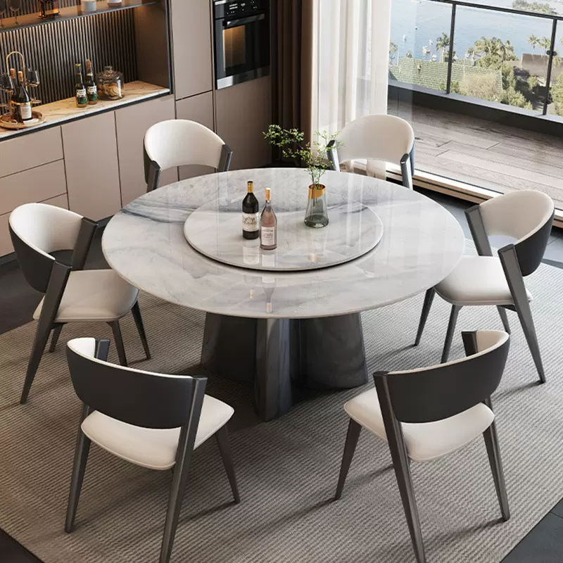 微晶石四叶草餐桌椅组合现代简约岩板圆桌家用高端超晶石不锈钢桌