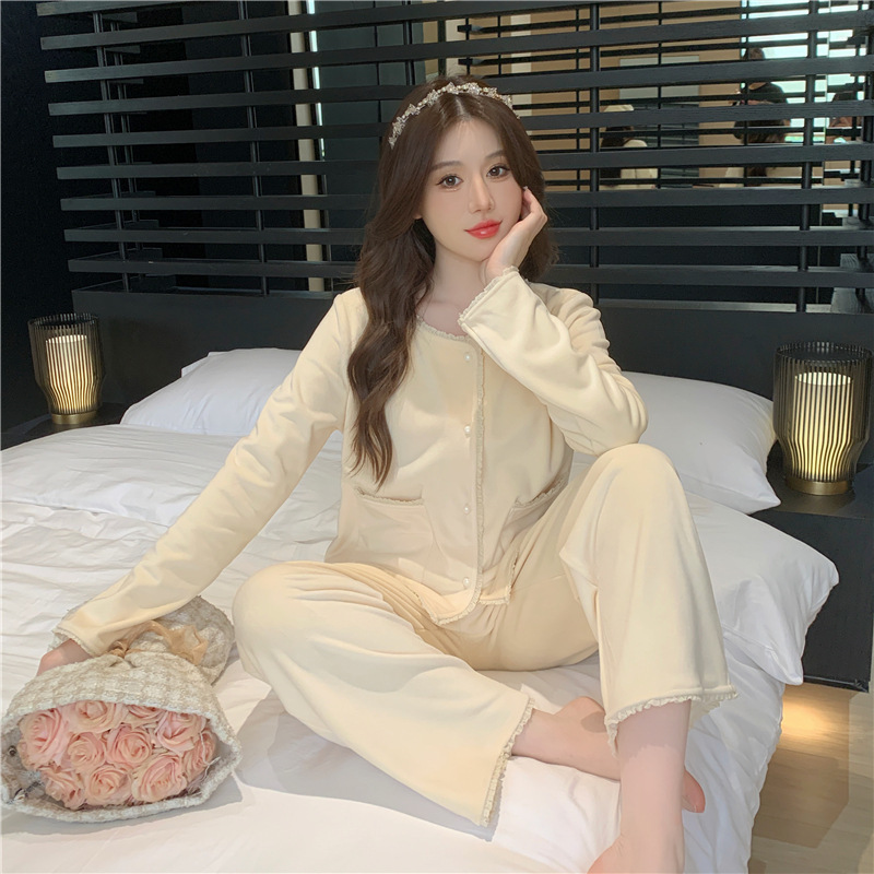 [with Breast Pads] Modal Postpartum Clothing Three-Piece Set, Summer Thin Style, Postpartum Nursing Loungewear, Maternity Sleepwear