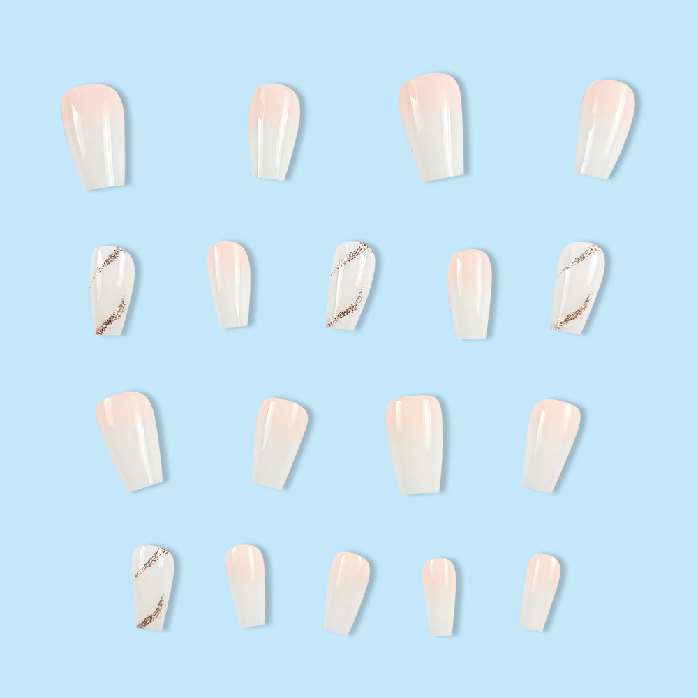 Uñas postizas cortas para primavera y verano, color nude con degradado de polvo dorado, manicura, 24 piezas, uñas postizas al por mayor image 4