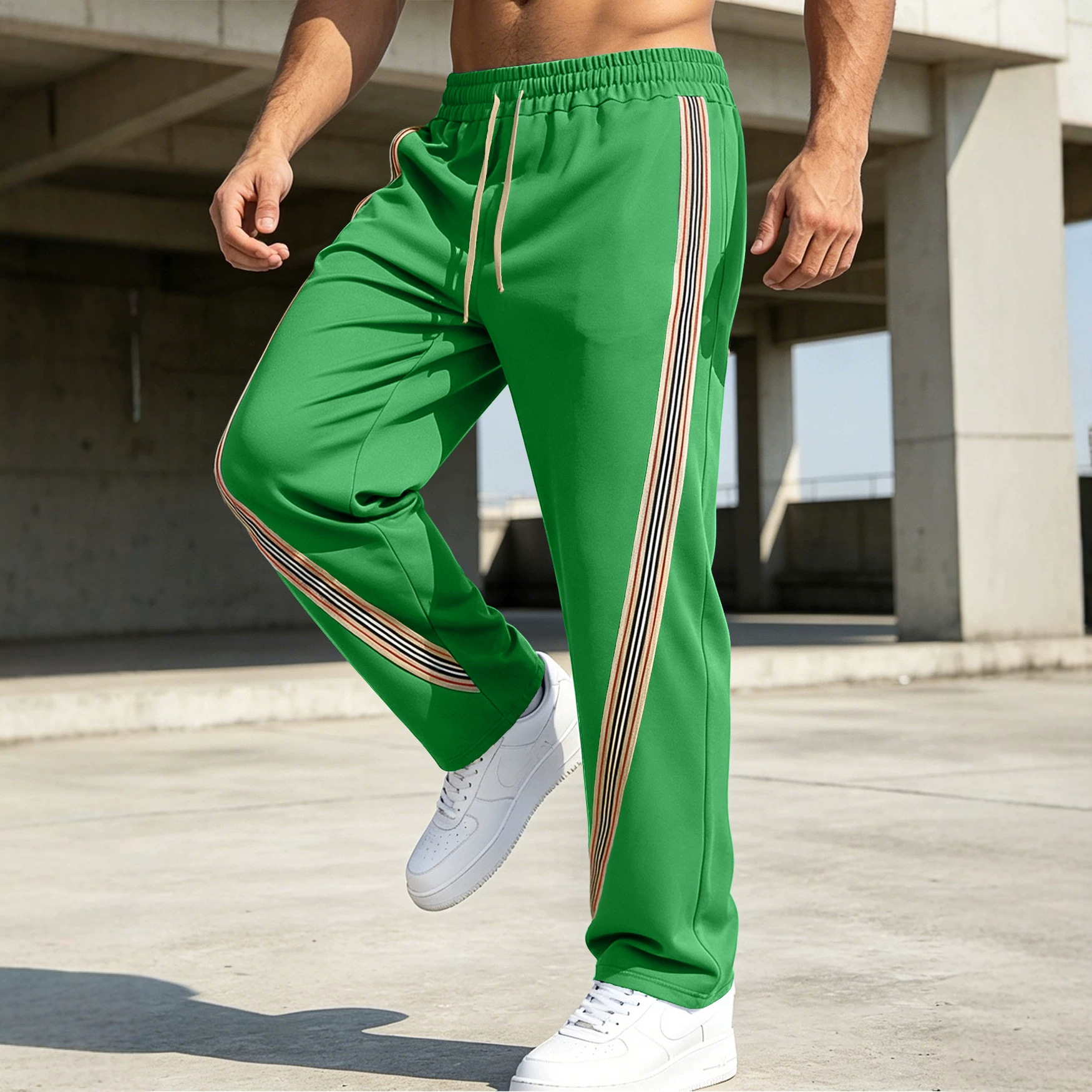 Amazon primavera y verano hombre estilo americano de diseño de rayas transfronterizas empalmado suelto al aire libre ocio pantalones de comercio exterior largos