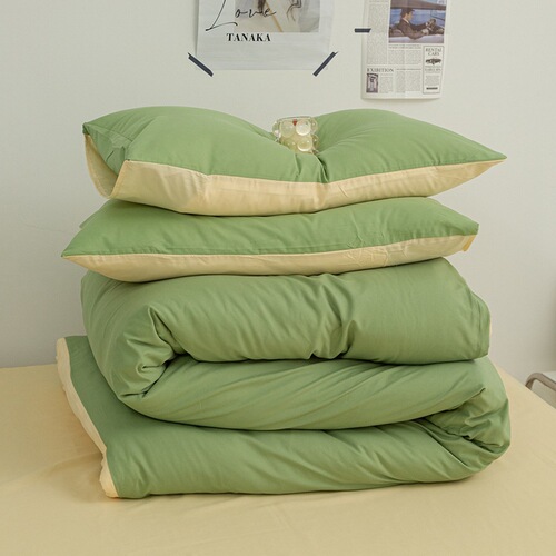 Simple solid color washed cotton four-piece set, student dormitory quilt cover and bed sheet three-piece set, B&B bedding wholesale