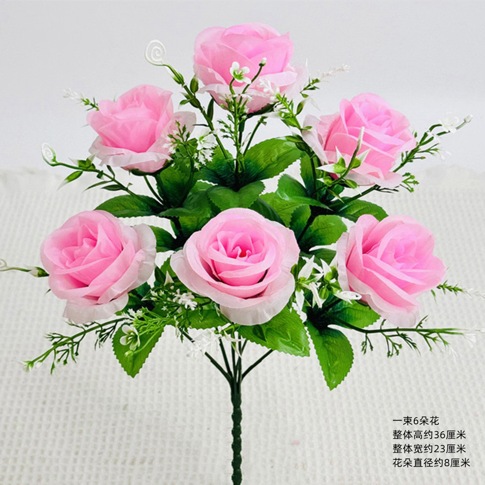 Flores de simulación 6 flores de reunión flores falsas decoración de la habitación de flores de plástico sala de estar mesa decoración ramo de rosas