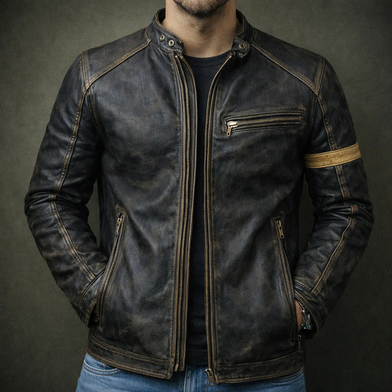 2026 Autumn Men's Retro Leather Jacket Slim Fit Stand Collar Multi-Zip Youth Coat Punk Motorcycle Leather Jacket 2026 Autumn Men's Retro Leather Jacket Slim Fit Stand Collar Multi-Zip Youth Coat Punk Motorcycle Leather Jacket