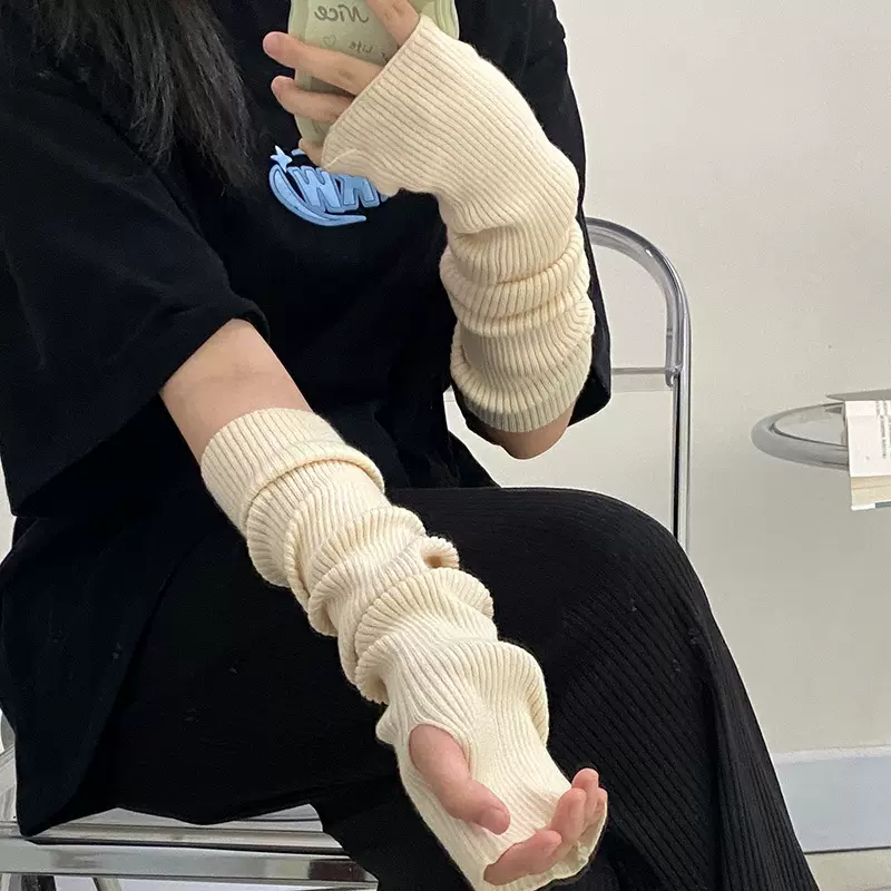 【JYSQ】ins风针织袖套保暖针织毛线半袖女秋冬露指可触屏手套