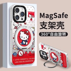 Apple 13promax 携帯電話ケース 16 かわいい漫画 15 活力ガール 14 落下防止に適した猫磁気ホルダー