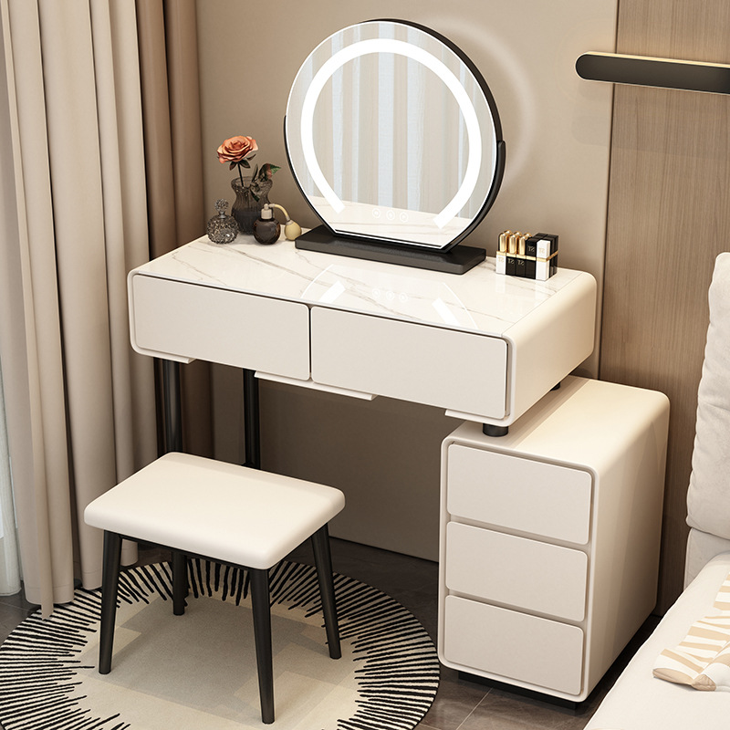 Tocador para el hogar Mesa de pizarra de roca simple con cajones Mesa de tocador de gran capacidad Mueble de almacenamiento junto a la cama Mesa de maquillaje integrada