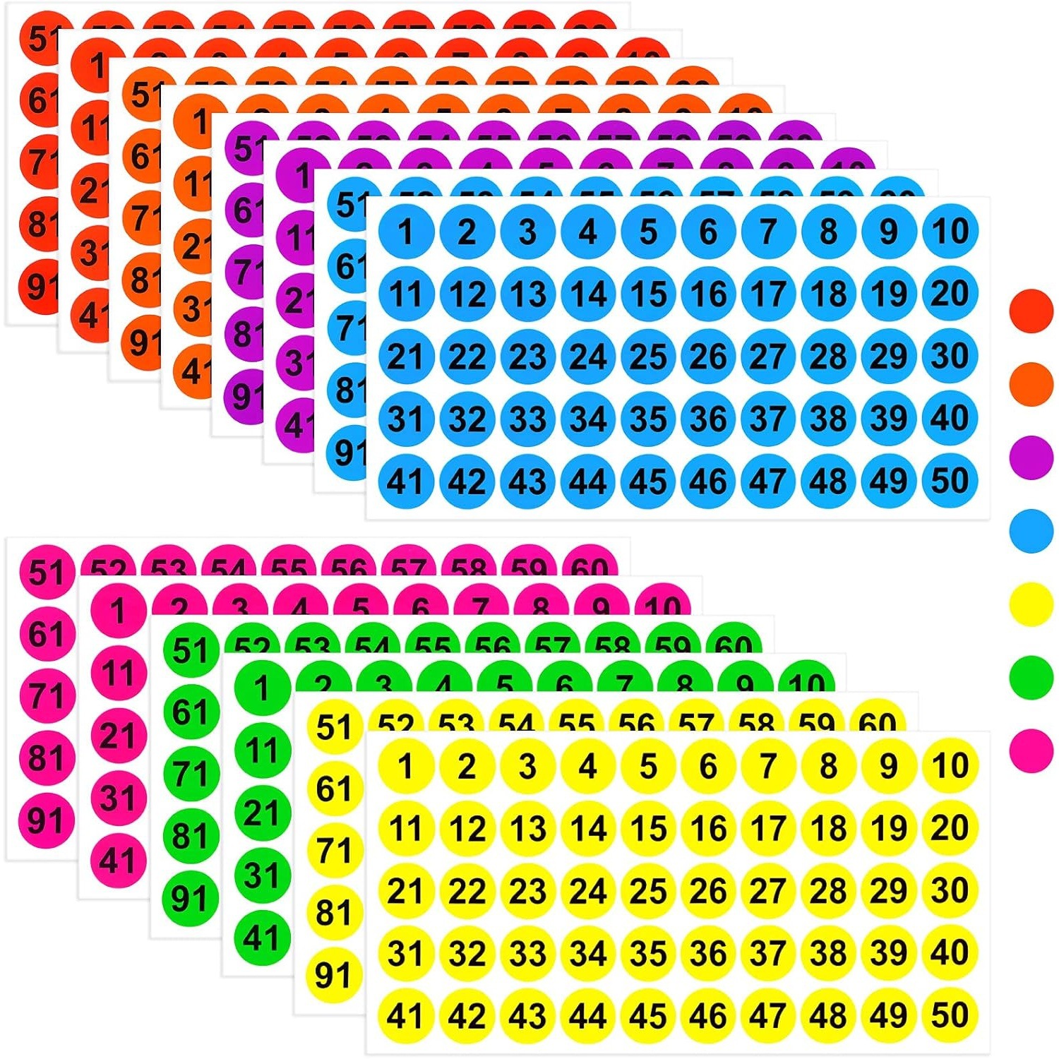 700片连续编号贴纸1-100彩色圆标办公室库存管理用