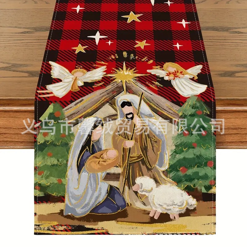 国境を越えて人気のある亜麻のテーブル旗クリスマスの家のレストランのリビングテーブルの室内の屋外の祝日の装飾テーブルクロス|undefined