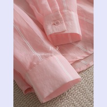 7283专柜撤回外贸女装2023夏季清凉女士防晒衣天丝条纹粉色衬衫上