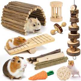 仓鼠组合编织球豚鼠兔子磨牙木制玩具苹果枝拱桥跷跷板藤球玩具