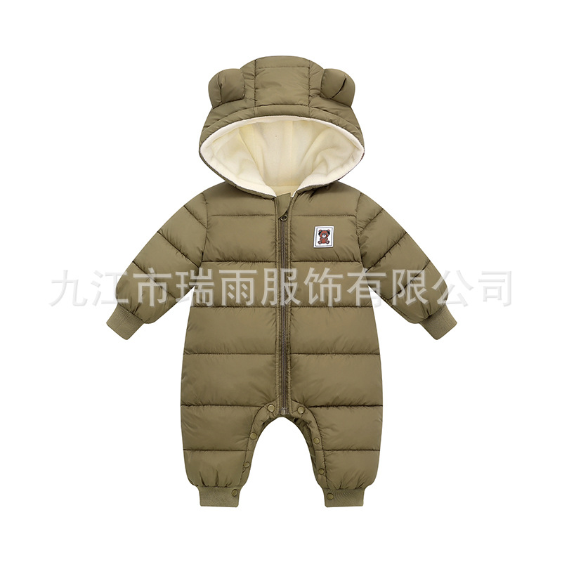 婴儿幼童冬装棉衣加厚男女童宝宝开裆连体哈衣加绒爬爬服
