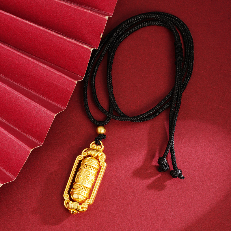 Patrimonio antiguo collar de oro de seis palabras mantra oración Tubo negro cuerda COLLAR COLGANTE todo fósforo estilo chino suministro directo de fábrica