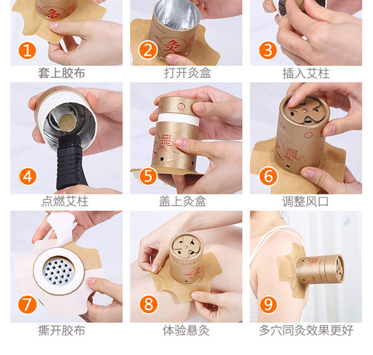 Large Moxa Roll-On Tube Ai Jiu Tiao Rotating Temperature Control Moxibustion Box for Home Use with Strap preparation