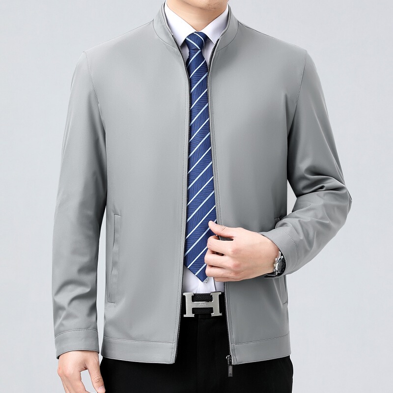 Brand Mulberry silk men's jacket spring and autumn thin stand collar middle-aged cadre jacket men's casual non-ironing men's jacket Brand Mulberry silk men's jacket spring and autumn thin stand collar middle-aged cadre jacket men's casual non-ironing men's jacket