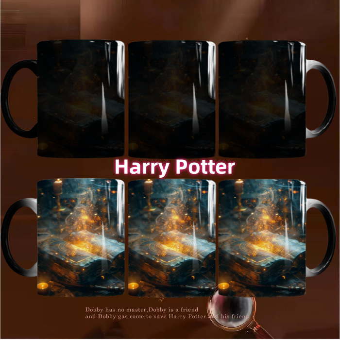 Harry Potter Live Mapa de color cambiante taza de dibujos animados película y televisión periférico de estilo europeo de cerámica simple oficina sensible a la temperatura