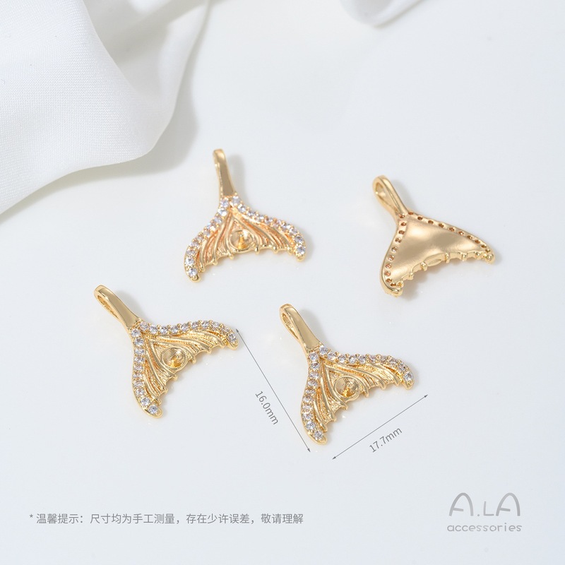 14K ゴールドメッキジルコニウムフィッシュテールペンダント粘着パールネックレスビーズホルダー手作り diy ビーズブレスレットジュエリーアクセサリー材料|undefined