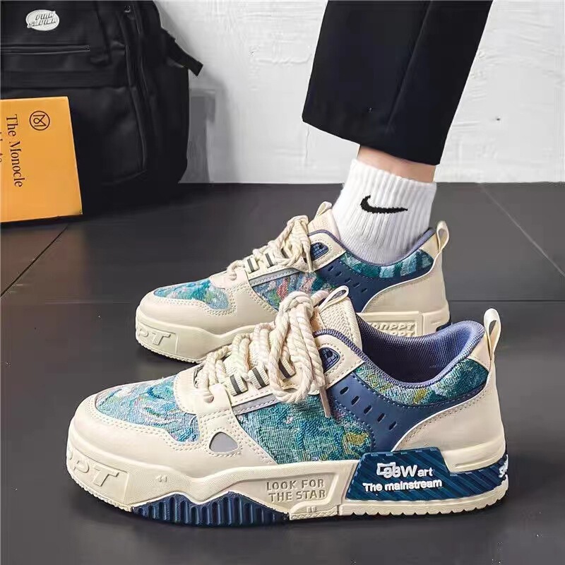 2024 New National Trendy Men's Shoes Breathable Fashion All-match Niche Original Casual Board Shoes Thick Sole Non-slip Sports Trendy Shoes