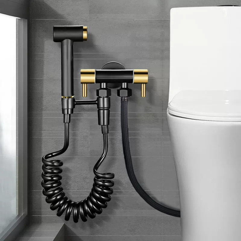 Полностью медный пистолет-распылитель для унитаза Черное золото Смеситель для трехстороннего туалета-компаньона Бытовая мойка высокого давления Один в два под давлением
