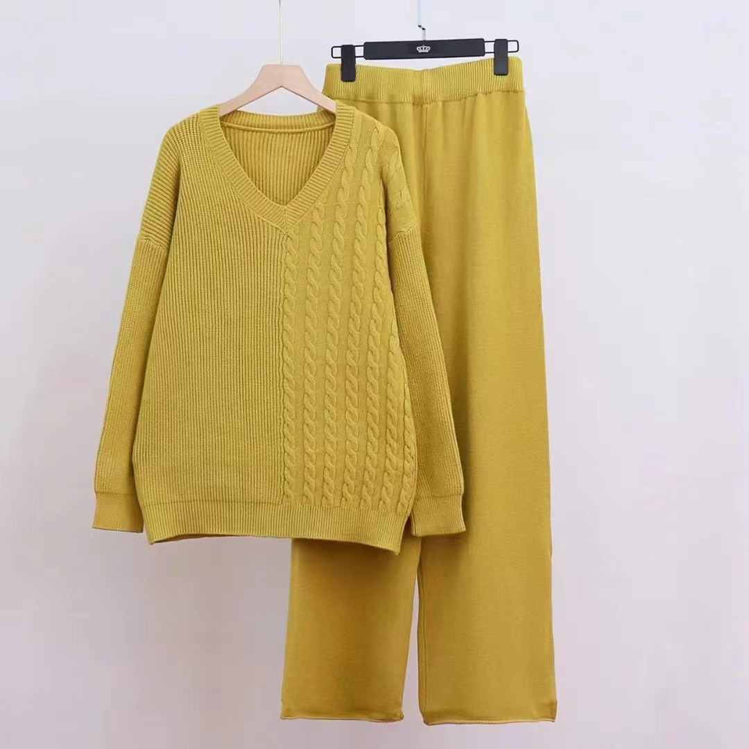 Women's Clothing irregular sweater suit female autumn and winter new loose fashion knitted wide leg pants two piece suit trendy_voghion.com