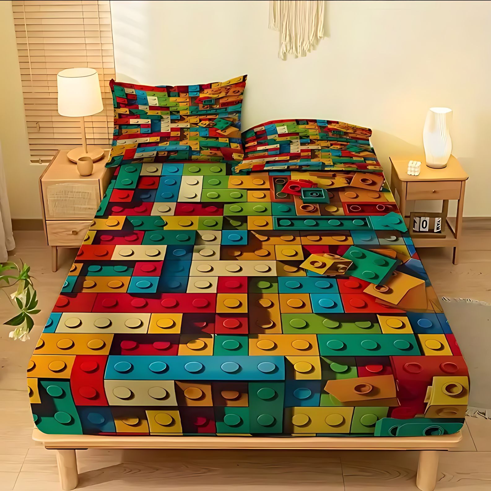 TEMU / JIT cómodos bloques de construcción de color patrón temático 3D impresión digital cama de cama de cama suministro directo transfronterizo