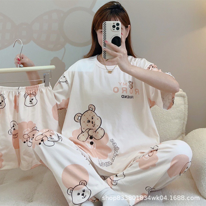 Pijamas transfronterizos de leche de verano pantalones de manga corta tres piezas de dibujos animados lindos ropa de hogar de comercio exterior de labu