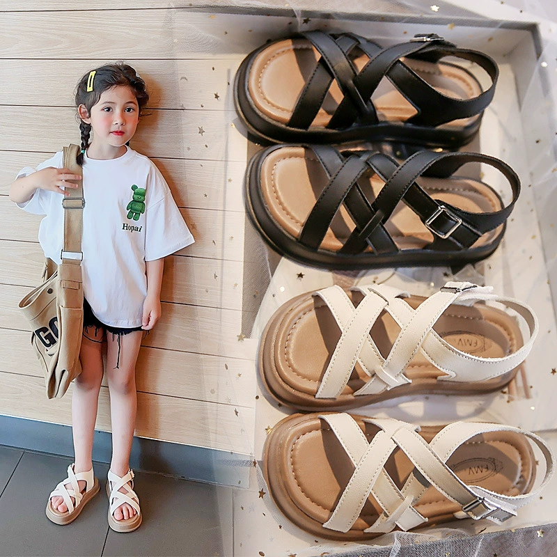 Детские сандалии новый 2024 летний комфорт мода повседневная девушка кроссовер пляжная обувь студенческая корейская детская обувь