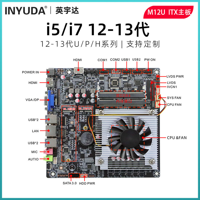 I7-1255U Integrated Motherboard Itx Advertising Machine Industrial Control Motherboard Onboard Cpu Low Power Consumption 17*17cm