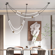 北歐設計師創意客廳線條吊燈后現代簡約樣板間餐廳吧台鐵藝吊燈具