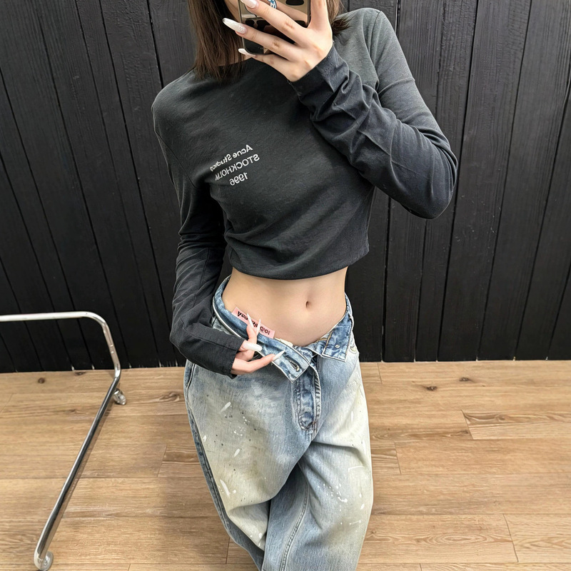 Nanyou High-Quality 26 Early Autumn 1996 Small Letter Print Round Neck Cotton-Linen Breathable Slim Fit Regular Shoulder Long Sleeve T-Shirt for Women Nanyou High-Quality 26 Early Autumn 1996 Small Letter Print Round Neck Cotton-Linen Breathable Slim Fit Regular Shoulder Long Sleeve T-Shirt for Women