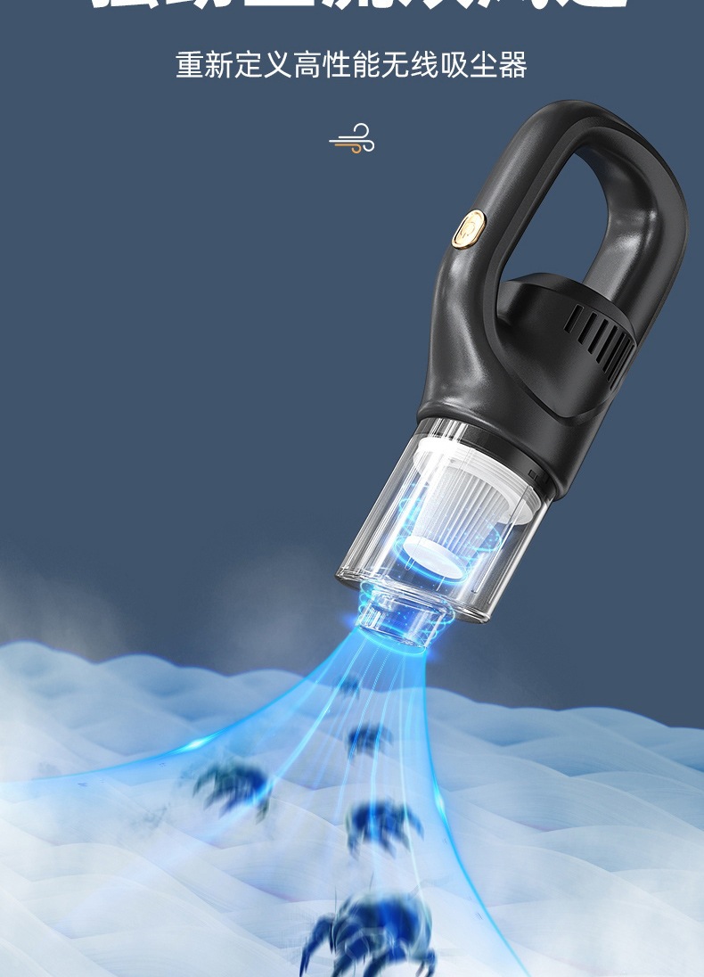 Cross-Border New Model Car Vacuum Cleaner, Handheld, Small, Household, High Suction Power, Rechargeable, Portable, Wireless, High-Power Dust Removal