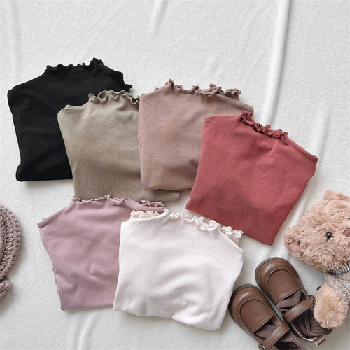 Children's Basic Top with Black Bean Edge, Spring and Autumn New Korean Style, Women's and Girls' Stretch Basic Top T-Shirt Trendy