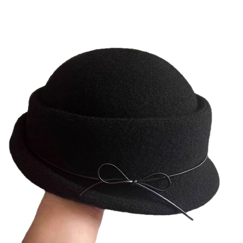 Hepburn estilo elegante sombrero de lana de invierno mujeres temperamento alto sentido sombrero de pescador de punto caliente sombrero de oro universal