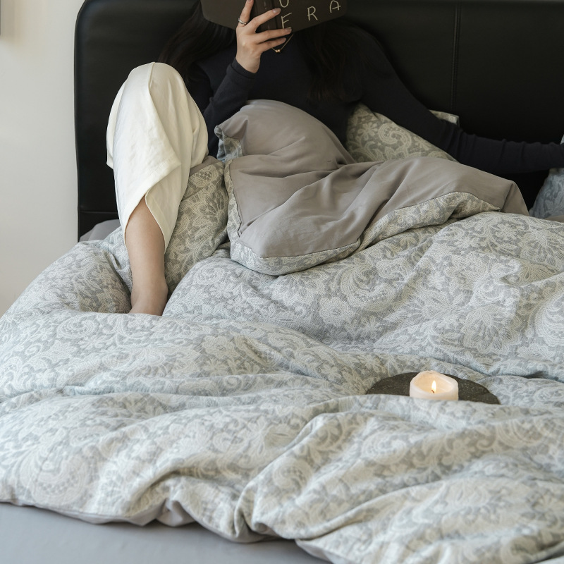 Cama de algodón de tres capas de hilo 100 colcha de algodón completa sábanas de cama de dormitorio de estudiantes de tres piezas 4