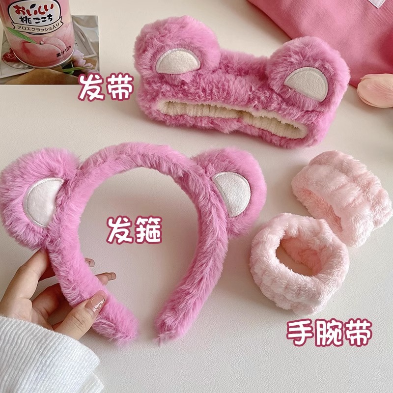 Banda de pelo de tres piezas para el lavado de cara de cangrejo diadema femenina banda de pelo de felpa Correa de muñeca de agua a prueba de humedad grutas de tocado de horquilla