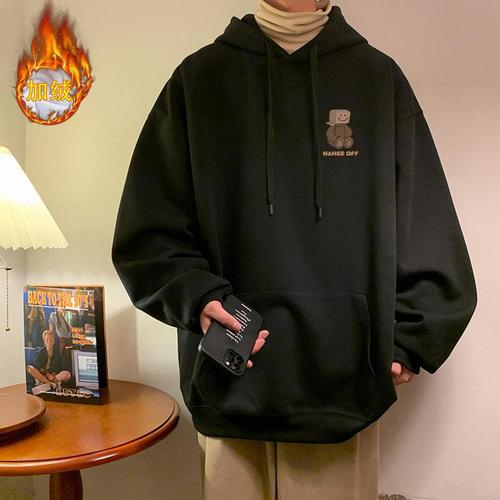 National Trend Hong Kong Style Heavyweight Men's Hooded Sweatshirt Autumn/Winter Loose Streetwear Youth Gangster Style Fleece Top