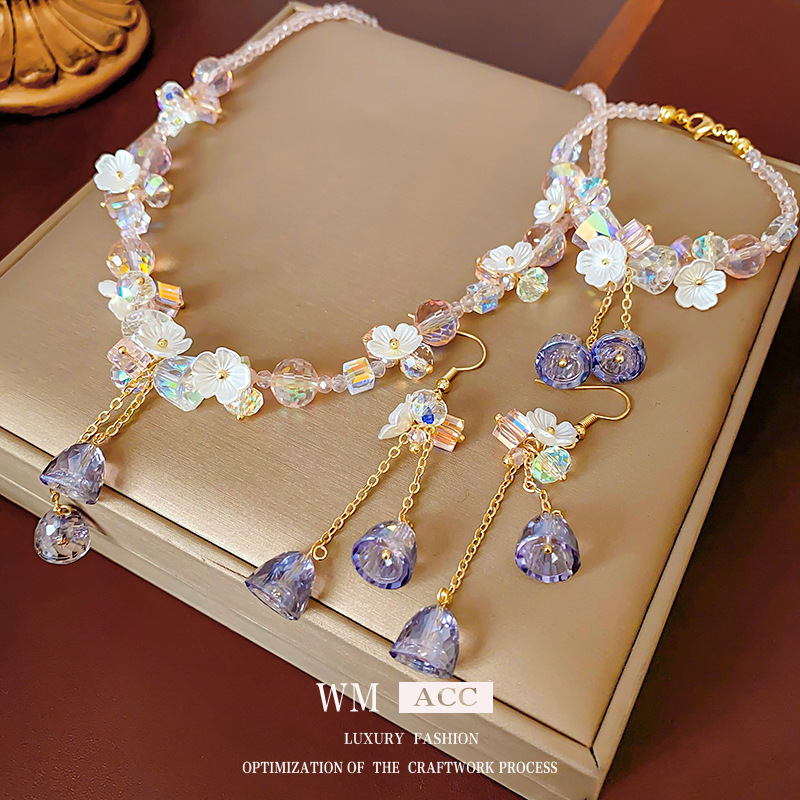 Flor de dopamina collar de borla de cristal moda temperamento dulce cadena de clavícula nicho de joyería de alta gama traje femenino