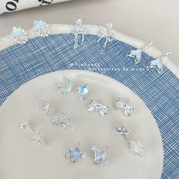 925 Sterling Silver Ice-Clear Star and Moon Butterfly Earrings for Women, Summer Fairy-Like Sweet and Fresh Temperament Earrings, Wholesale from Street Stalls