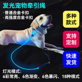 夜间遛狗发光宠物牵引带防挣脱发光牵引绳防绊倒狗狗猫咪防丢项圈