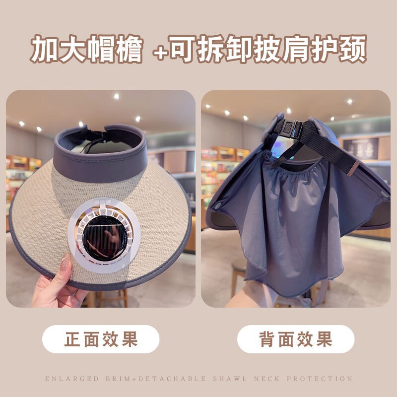 顔を覆うファン付き夏用サンハット、UV日焼け止め帽子、大きなつばの空のシルクハット、女性用のファッショナブルな充電式帽子|undefined