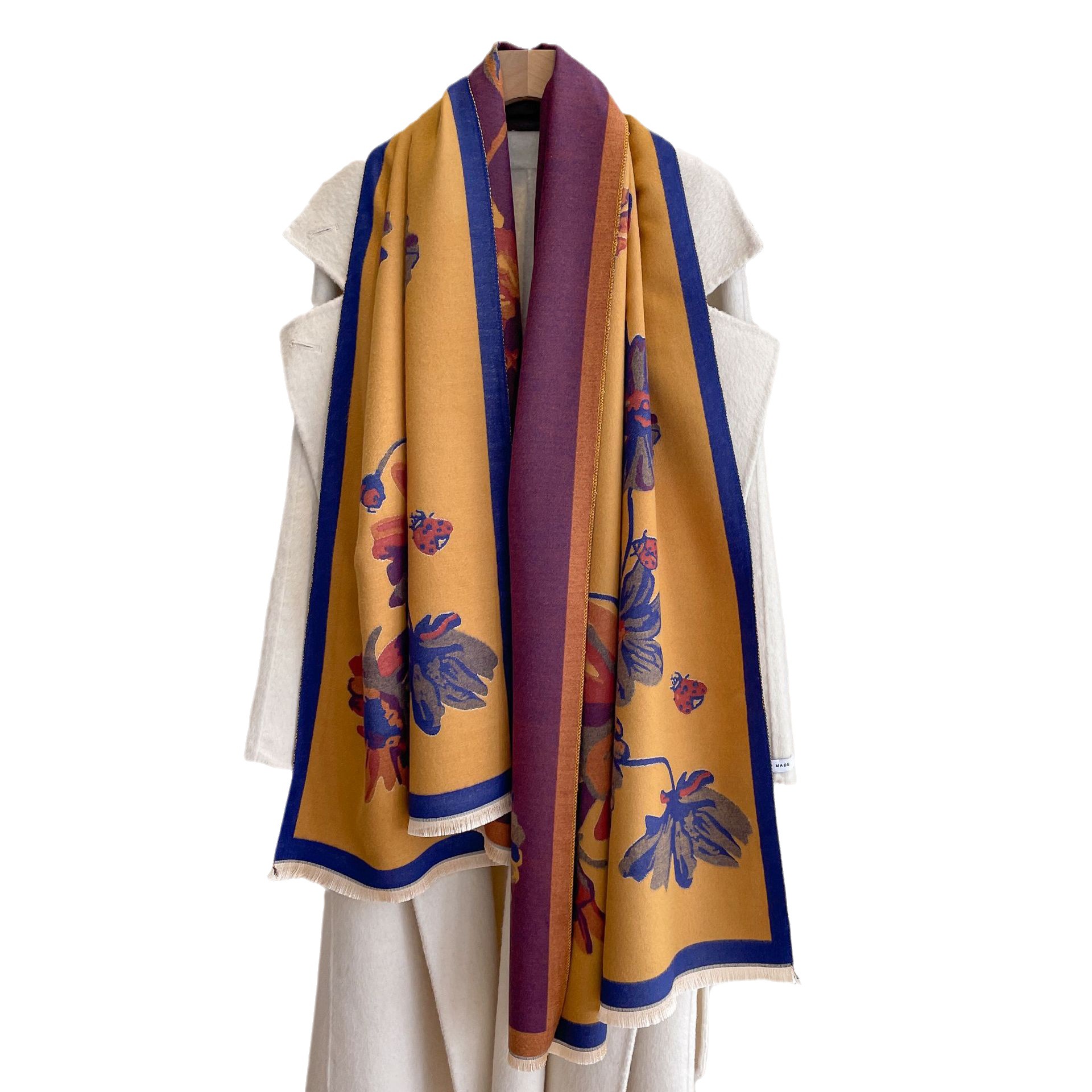 2023 nuevo otoño e invierno cálido doble uso simple todo partido chal Margarita impresa bufanda de Cachemira bufanda engrosada