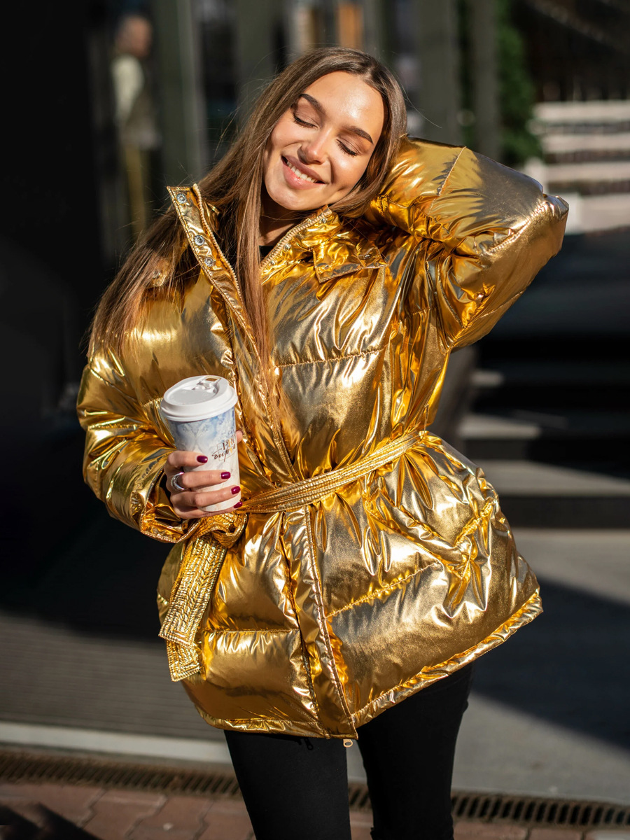 Chaqueta de algodón con capucha transfronteriza Chaqueta de pan brillante al aire libre deportiva para mujer Chaqueta de algodón casual de otoño e invierno europea y americana image 3