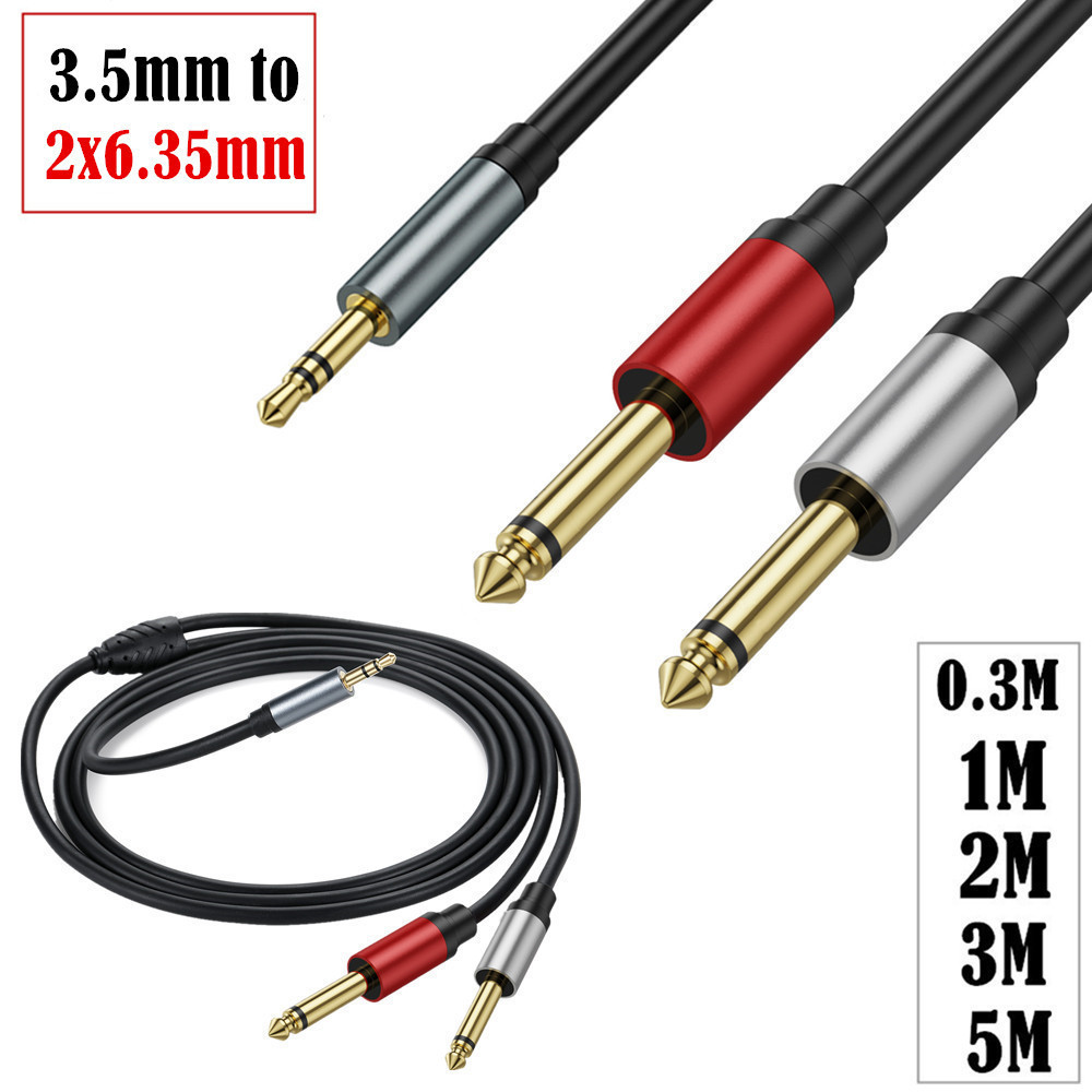 立体声3.5mm TRS转双6.35mm 1/4 TS单声道音频线适用于iPhone、PC