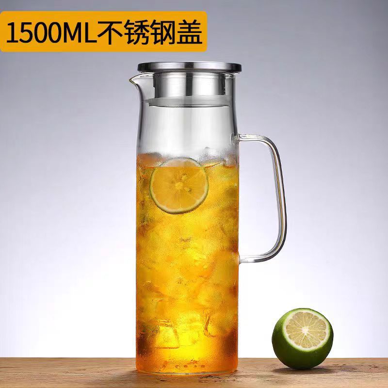 Para la hospitalidad en el hogar, hervidor de agua frío con tapa de bambú, tetera recta con alto contenido de borosilicato, tetera para bebidas frías con jugo, tetera resistente a altas temperaturas