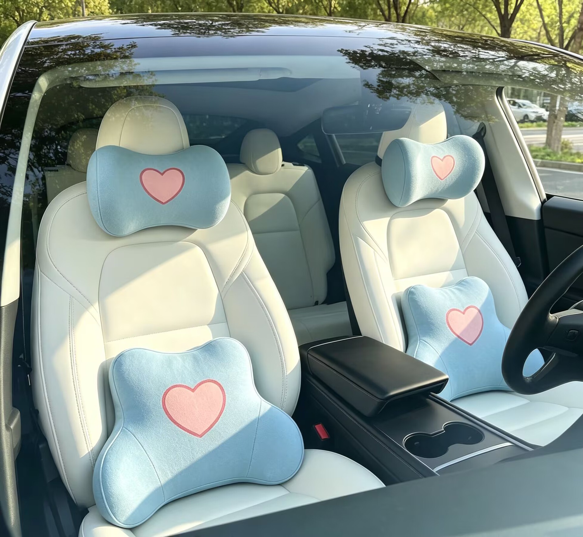 Cross-border wholesale of cute car lumbar support cushions, memory foam comfortable car headrests, neck pillows, and slow-rebound lumbar cushions