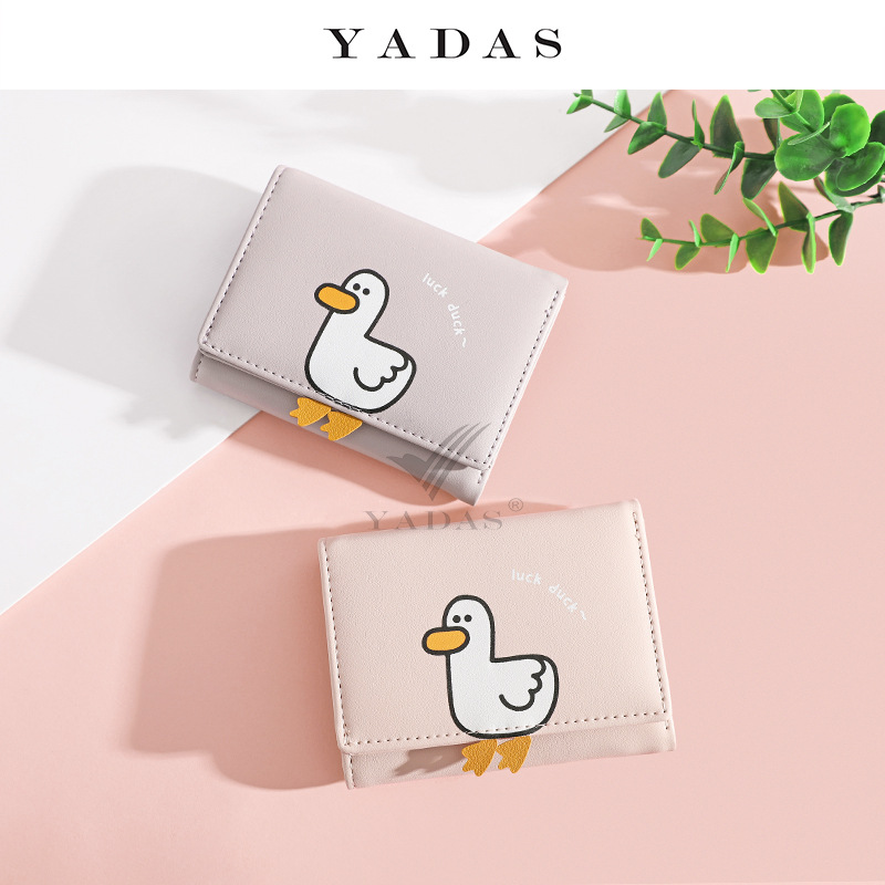 [Nuevo pato] Yadas lindo animal titular de la tarjeta de las mujeres corto Triple-fold monedero mujeres hombres