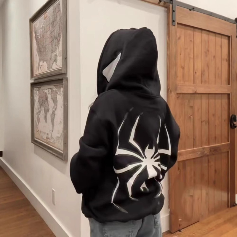 2023ユーロハロウィーン個性的な男女のパーカーY2Kカップル大きいサイズスパイダーマンzip hoodie|undefined
